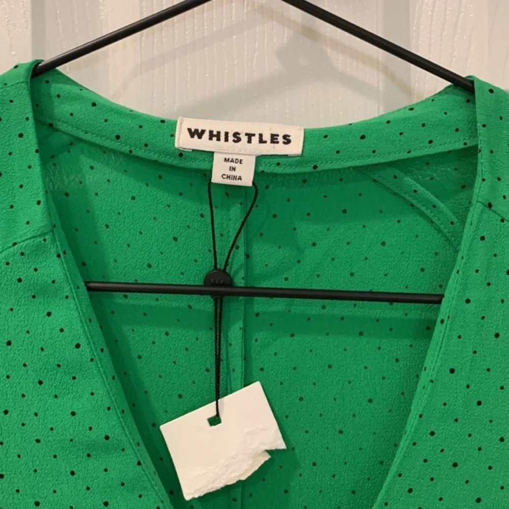 Whistles Kelly Green Micro Spot Polka Dot Modest Midi Dress Size 2 - Picture 12 of 12